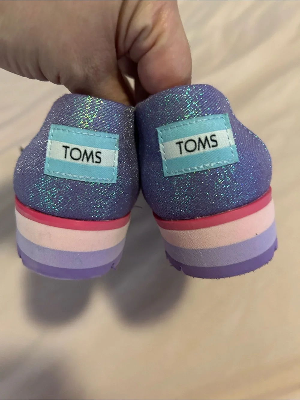Toms Kids Purple Shimmer Slip-On Sneakers with Pink Lining